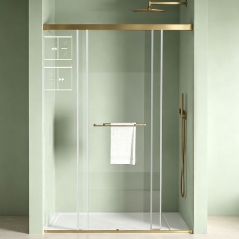 Mai & Mai Duschtür Nischentür dusche mit Doppelschiebetür in Gold,Duschkabine Duschabtrennung mit 8 mm ESG Glas 140x195cm (1/5)