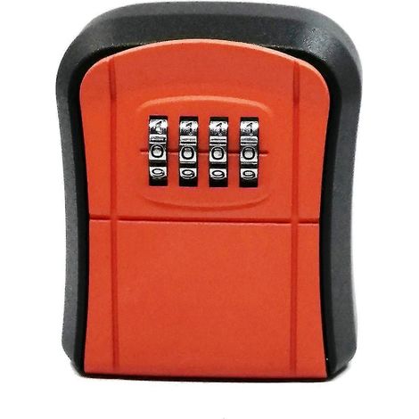 Coffre-fort mural pour clés d'extérieur avec mini-coffre-fort à code numérique à 4 chiffres, étanche, pour intérieur et extérieur (orange) (1/5)
