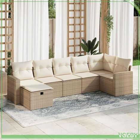 Salon de jardin - 3325404 - 7 pièces - Résine tressée beige - Rangement sous assise (1/5)