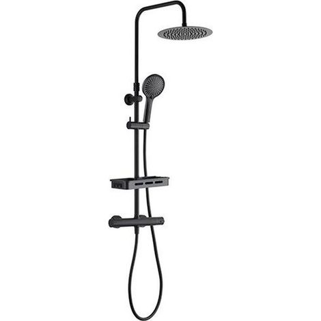 Colonne de douche avec mitigeur thermostatique - Edouard Rousseau - Ars Tab - Noir - Douche de tete ronde - Douchette a main (1/5)