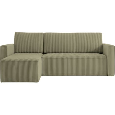 MAURIE - Canapé d'angle convertible petit velours côtelé 4 places - Beige (1/5)