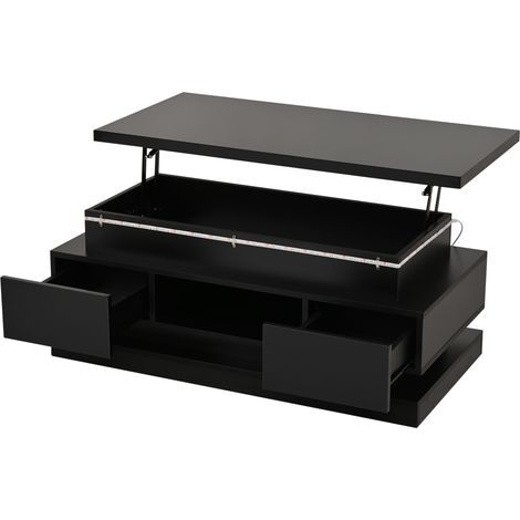 Table basse relevable noire 100x50x40 cm avec LED contrôlable par App, 2 tiroirs et rangement caché (1/5)