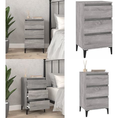 Comodino Grigio Sonoma 40x35x70 cm in Legno Multistrato - Comodino industriale - Comodino con cassetti