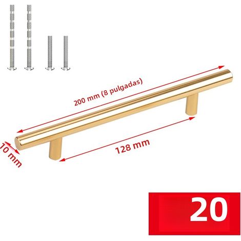 20 Stück Küchentürgriffe, polierter goldfarbener Edelstahl, T-Profil, 76 mm/96 mm Schrauben, für schwarze Schränke und Möbel (1/5)