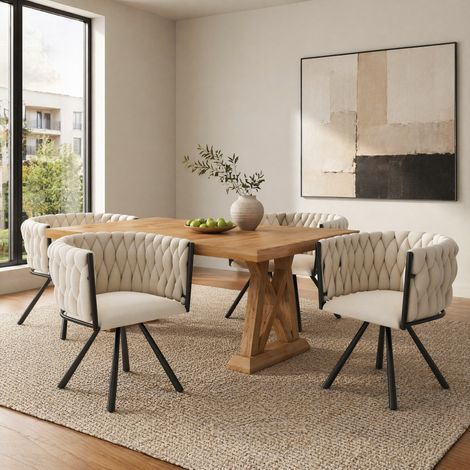 Lot de 2 chaises de salle à manger pivotantes 360° en velours beige pieds acier OKWISH (1/5)