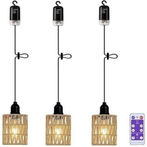 Batteriebetriebene Pendelleuchte, böhmischer Rattan-Lampenschirm, Deckenlampe ohne Strom, wasserdichte Lampe für Keller, Schlafzimmer, Weihnachtsdekoration, Geschenk (1/5)