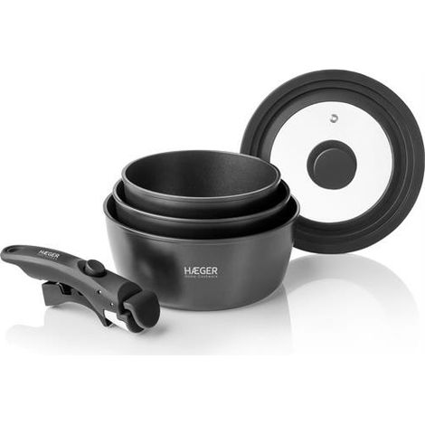 HAEGER Juego 5 Piezas (sarten+Tapa+Mango)