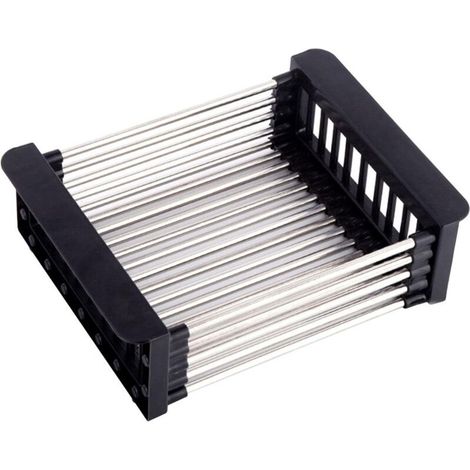 Drain Basket, Sink Drainer, Stainless Steel Telescopic Dish Drainer with 1 Screw, Used for Washing Dishes in the Kitchen Sink, Draining Fruits and Vegetables (Black, L) (1/5)