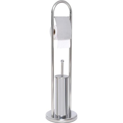 Portarotolo Con Spazzolone e Porta Scopino Bagno In Acciaio Cromato 22x81cm (1/3)