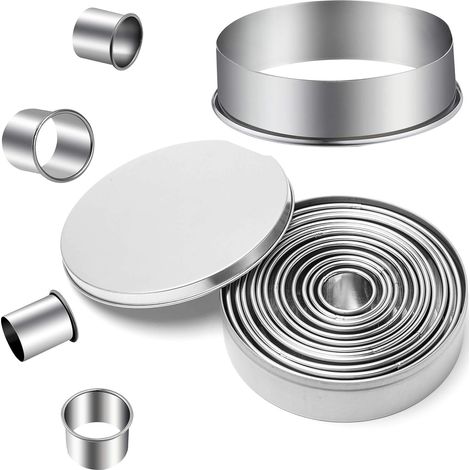 Lot 12 Emporte-Pièces Ronds Inox + Boîte, mini moules biscuits ronds pâtisserie/fondant/mousse