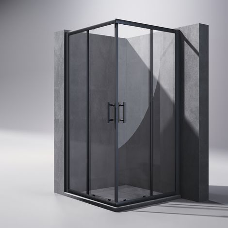 90x90x195cm Duschkabine Eckeinstieg Gleittür ESG Klarglas Schwarzer Aluminiumrahmen (1/5)