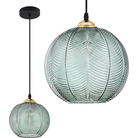 Lustre en verre vert, grande forme sphérique, éclairage nordique, style rétro pour salles à manger, lumière tricolore de 20 cm. (1/5)
