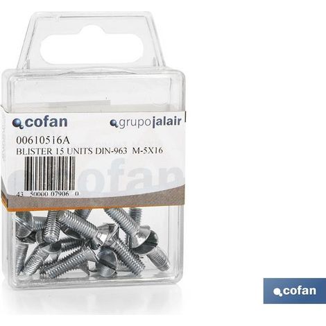 COFAN bl 16 uds. din-963  m-4x20   caja 12 unid. , Tornillos cabeza avellanada DIN 963 envasados en blíster. (1/2)
