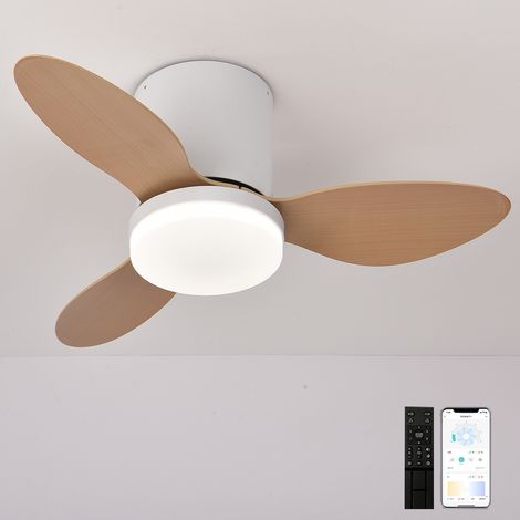 Ventilateur de plafond avec lumière, télécommande/contrôle par application, 6 vitesses de ventilation, minuterie, gradation continue (63 cm)