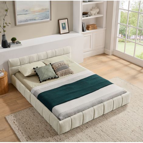 Bett Doppelbett 140x200 Schlafbett Chenille Beige OKMYHOME