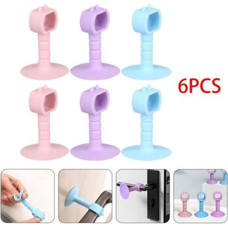Butée De Porte - En Silicone Avec Ventouse - Pour Portes Intérieures Et Meubles - Rose Violet Bleu - Lot De 3 (1/4)