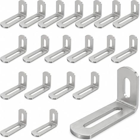 Lot de 20 connecteurs coudés en acier inoxydable 32 x 50 mm Équerre en métal à 90 degrés pour renforcement de meubles, étagères, tables, armoires (argent) (1/5)
