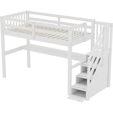 GagaLit mezzanine 90 x 200 avec tiroirs et bureau blanc (1/5)