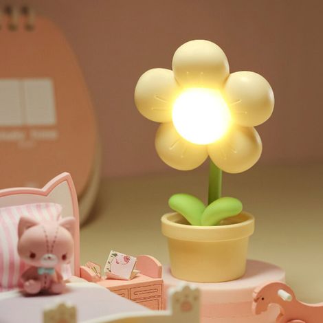 Lámpara de noche infantil con forma de flor – Lámpara LED curva de color amarillo suave para mesita de noche