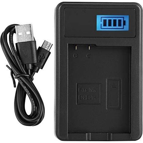 Cargador de batería EN-EL14 para Nikon D3100, D5100, D3100, D3200, D3300, Coolpix P7000 DF, pantalla LCD, cargador de batería negro con múltiples protecciones. (1/5)