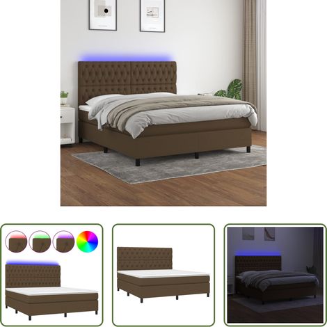Sommier tapissier - Sommier à lattes de lit matelas et LED Marron foncé 160x200 cm (1/5)