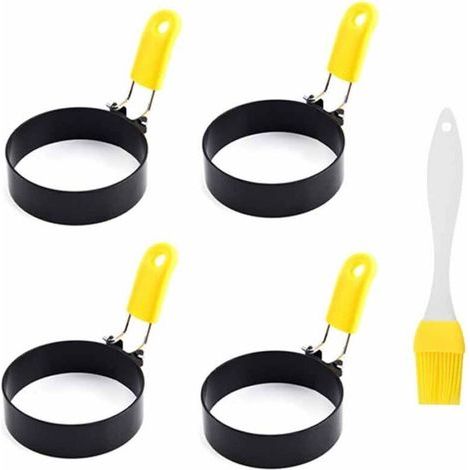 4 Pcs Anneaux D'oeuf Antiadhésifs Anneaux D'oeufs Au Plat,Matériau en fer et peinture antiadhésive, poignée ergonomique, pour La Cuisson Œuf Au Plat,Modèle d'œuf rond (1/5)