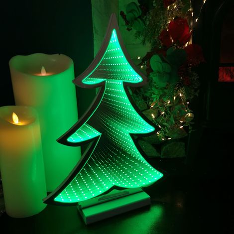 40cm Infinity Light up Christmas Tree Decoration with Green LEDs on Wooden Base (1/5)