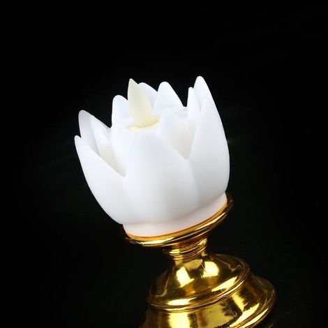 Lampe lotus LED, design imitation mèche de bougie, lumière naturelle douce, lampe lotus, lampe statue de Bouddha, lampe décorative, blanche.