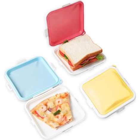 3 teilig Sandwichbehälter Silikon Sandwichboxen Lunchboxen Mit herausnehmbarem Einsatz BPA frei Wiederverwendbar Für Obst, Salat, Snacks und Lebe (1/5)
