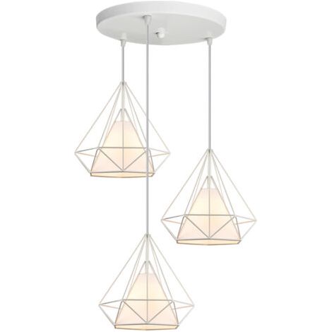 royaluxe- Plafonnier Vintage En Forme De Cage De Diamant 25CM 3 Lumières Lampe De Plafond En Fer Lustre De Restaurant, Bar, (Blanc) (1/4)