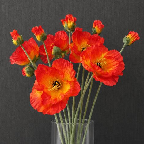 Pack of 6 x 100cm Artificial Poppy Stem - 2 Flowers - Premium Quality (1/5)