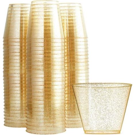 50 Pièces Paillettes D'or Gobelets en Plastique, WOVTE 270ml Coupes à Dessert Rondes Coupe Apéritif Parfait Clair Gobelets Service (1/4)