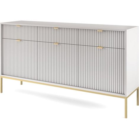 Cassettiera: 3 cassetti, 3 ante, Grigio, oro, 154 x 83 x 39 cm, maniglie dorate (1/5)