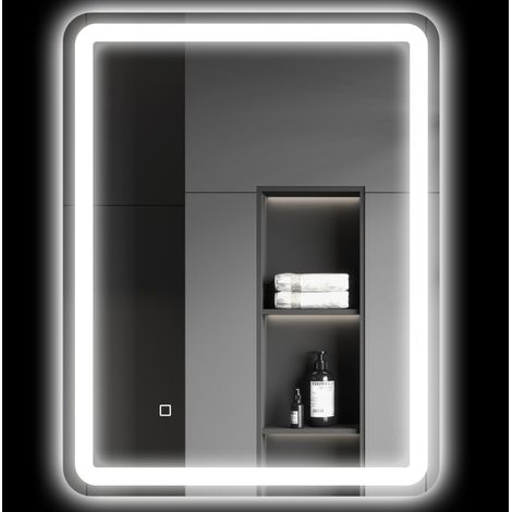 Specchio bagno LED 70 x 90 cm, touch, antiappannamento, dimmerabile, argento OKMYHOME (1/5)