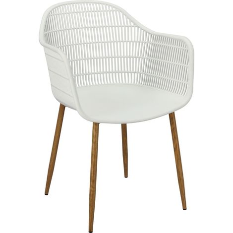 Chaise Becker en plastique, blanche ajourée, piètement en métal (1/5)