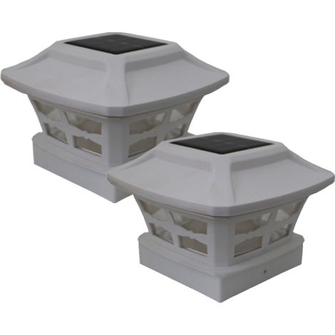 Lot de 2 lampes solaires pour poteau de clôture, style : blanc (feuille) 