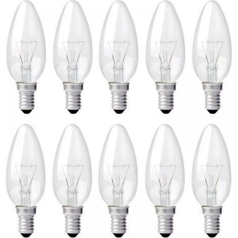 Ampoule Incandescence Bougie E14 40W 230V. Ampoule Flamme E14. Dimmable Blanc Chaud 2700K. 400LM. C35 Ampoule Transparent. Pour Lustre. Lampe de Bureau. Pack de 10 (1/5)