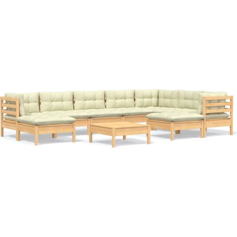 Mobili da giardino mobili da esterno Set di mobili da 10 pezzi con cuscini color crema in legno di pino massiccio 020015019