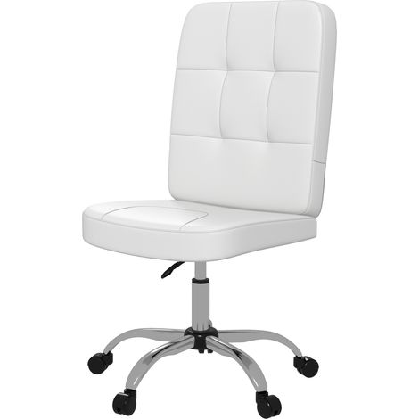 Chaise de bureau sans accoudoirs, pivotante, en similicuir, hauteur réglable, 45 x 59 x 90-100 cm, blanche (1/5)