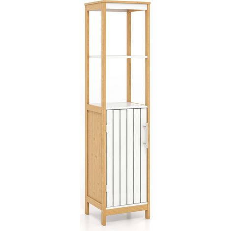 Mobiletto stretto per bagno a colonna 30 x 30 x 129 cm contenitore personalizzato effetto naturale bambù bianco 200021093