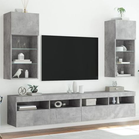 TV-Schränke mit LED-Leuchten 2 Stk. Betongrau 40,5x30x90 cm