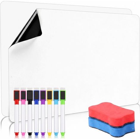 Tableau blanc magnétique 2 pièces - 42 x 30 cm - Blanc - Tableau magnétique pour réfrigérateur - Tableau mémo flexible (1/5)