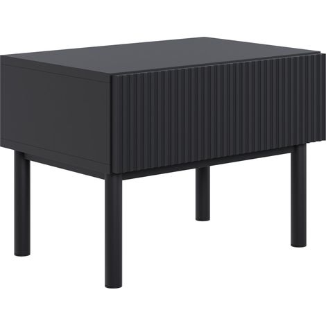 Selsey Veldio New – Nachttisch mit Rillenfront und Schublade, Schwarz, 50 cm