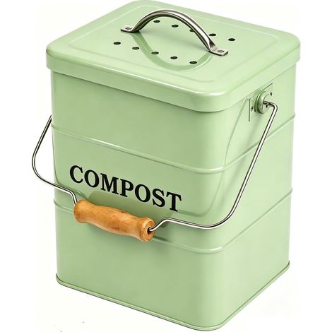 Poubelle à compost de cuisine 6 l en métal avec couvercle et filtre à charbon actif, poubelle bio compacte petite comme seau bio pour déchets biologiques, récipient pratique pour le quotidien (1/5)