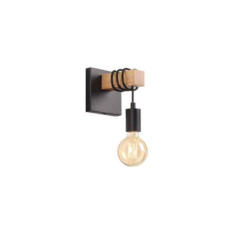 Applique Murale Industrielle en Bois Lampe Murale Vintage Eclairage Murale intérieur Rétro E27 Spot Mural pour Salon Chambre Salle à Manger Couloir Bar Noir (sans ampoule)