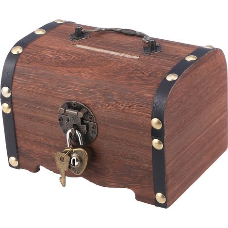 Coffre à trésors en bois, tirelire en bois avec serrure, cadeau pour enfants (1/5)
