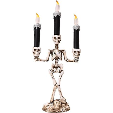 Bougeoir sans flamme en forme de crâne pour décoration d'Halloween et décoration de maison hantée (1/4)