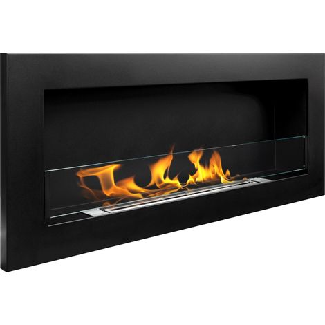 Bioethanol Wandkamin SLIM 90 × 40 cm mit Sicherheitsglas, TÜV-Brenner 0,75 l, Schwarz Struktur matt (1/5)