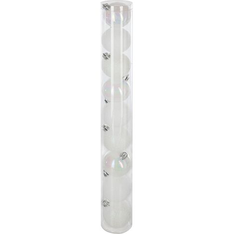 OSE – Lot de 9 boules de Noël 6 cm – Assortiment mates, pailletées et brillantes – Plastique polystyrène – Décoration sapin blanc