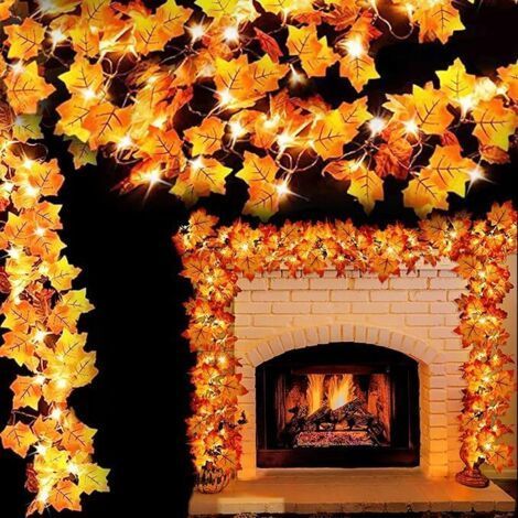 2 unidades, luces de cadena con 50 LED y forma de hoja de arce de 5 metros, funcionan con pilas, decoraciones para el Día de Acción de Gracias y Halloween para el hogar (1/4)